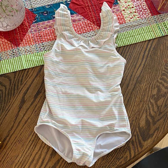 Minnow swim pastel stripe ruffle one piece swimsuit size girls 7-8T - Picture 1 of 7